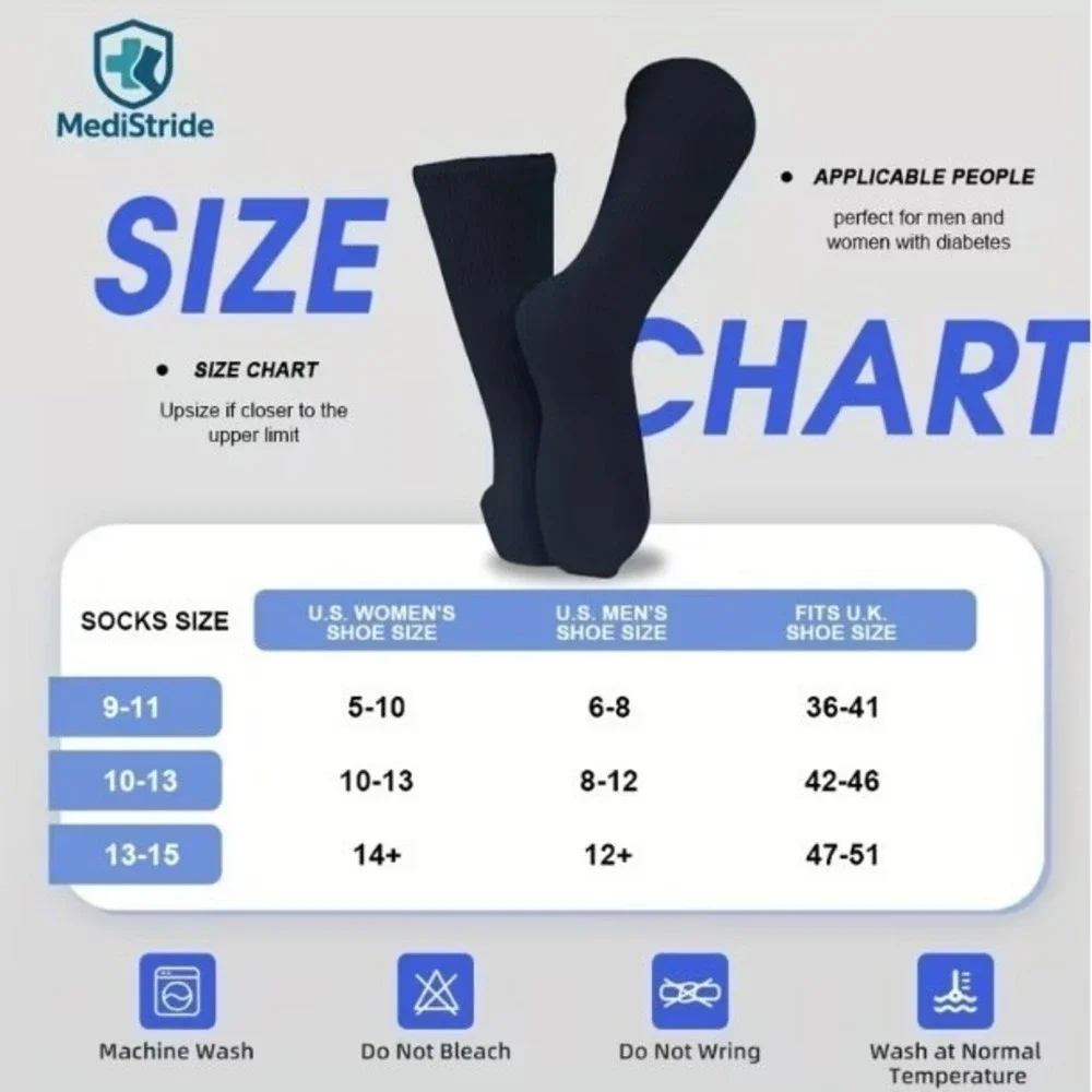 Medistride Non-Binding Diabetic Circulatory Brown Socks 10-13 Neuropathy 3 Pairs